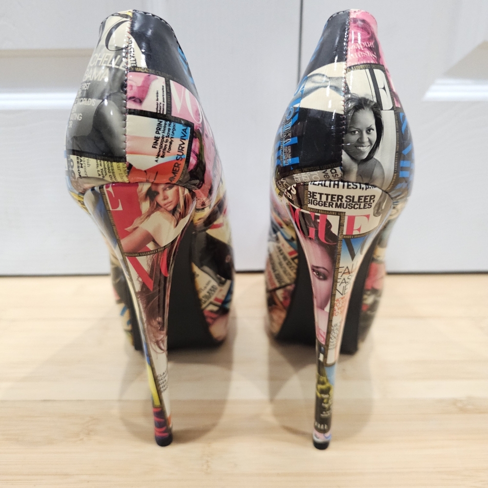 Unique Liliana Magazine Vogue Multi Color Print Platform High Heels Pumps Shoe 9 - Picture 7 of 11